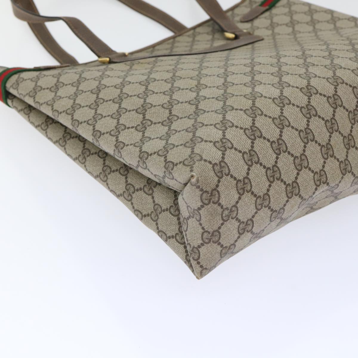 GUCCI GG Canvas Web Sherry Line Tote Bag PVC Leather Beige Red Green ep1333