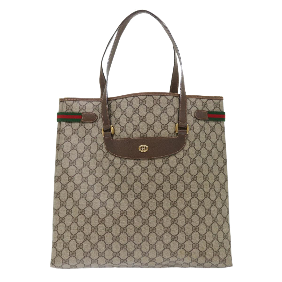 GUCCI GG Canvas Web Sherry Line Tote Bag PVC Leather Beige Red Green ep1333