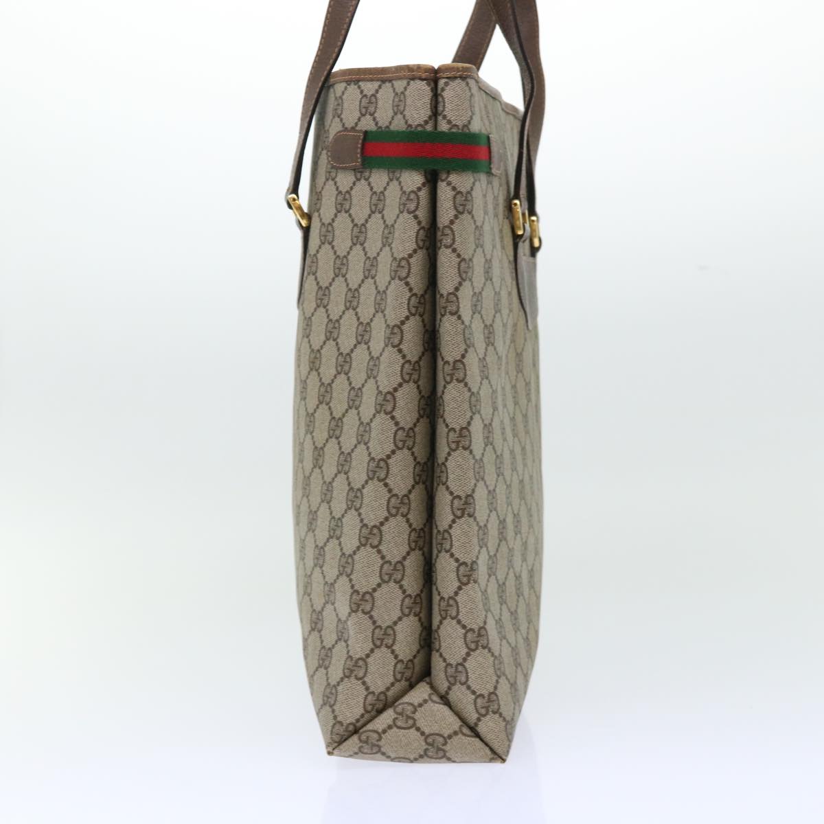 GUCCI GG Canvas Web Sherry Line Tote Bag PVC Leather Beige Red Green ep1333