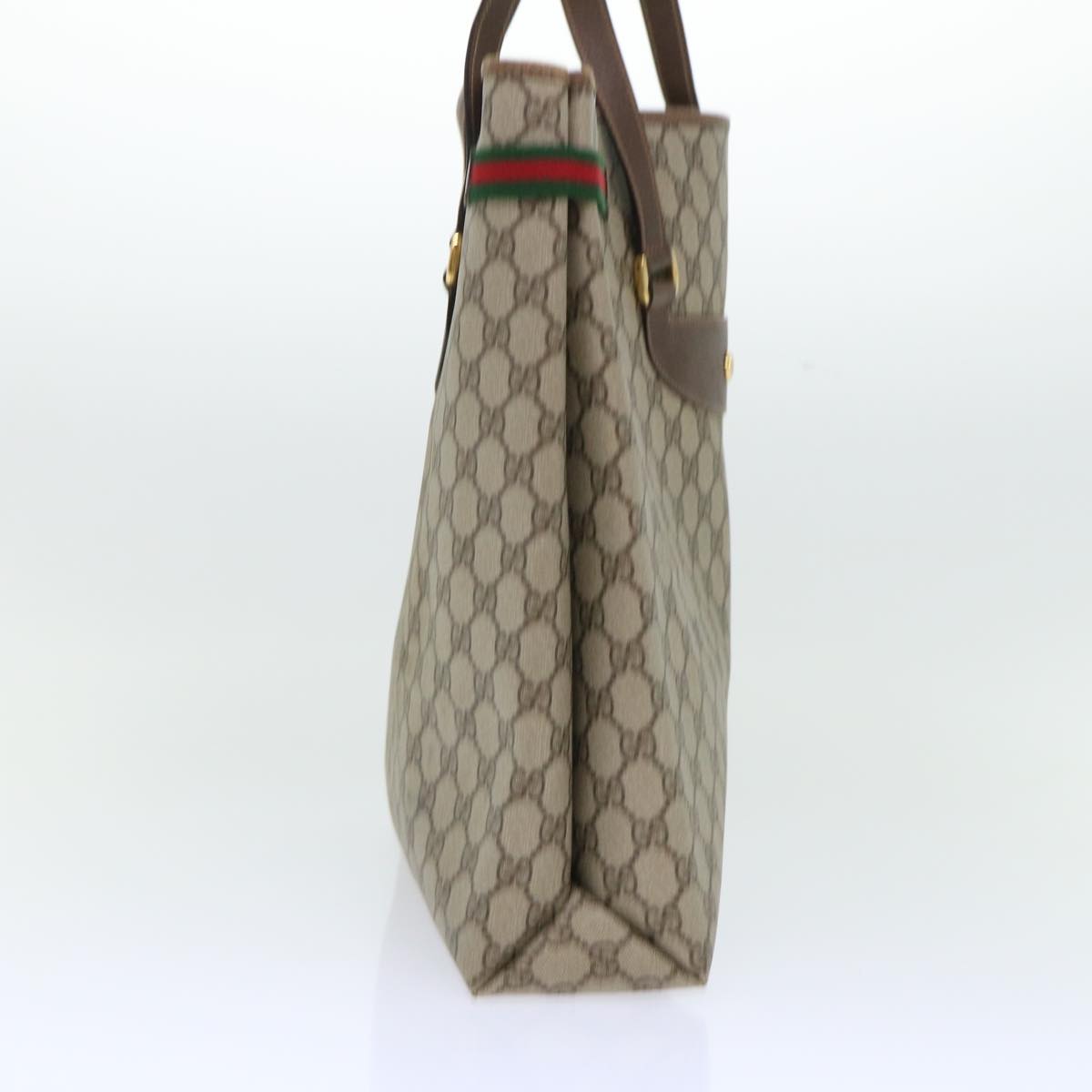 GUCCI GG Canvas Web Sherry Line Tote Bag PVC Leather Beige Red Green ep1333