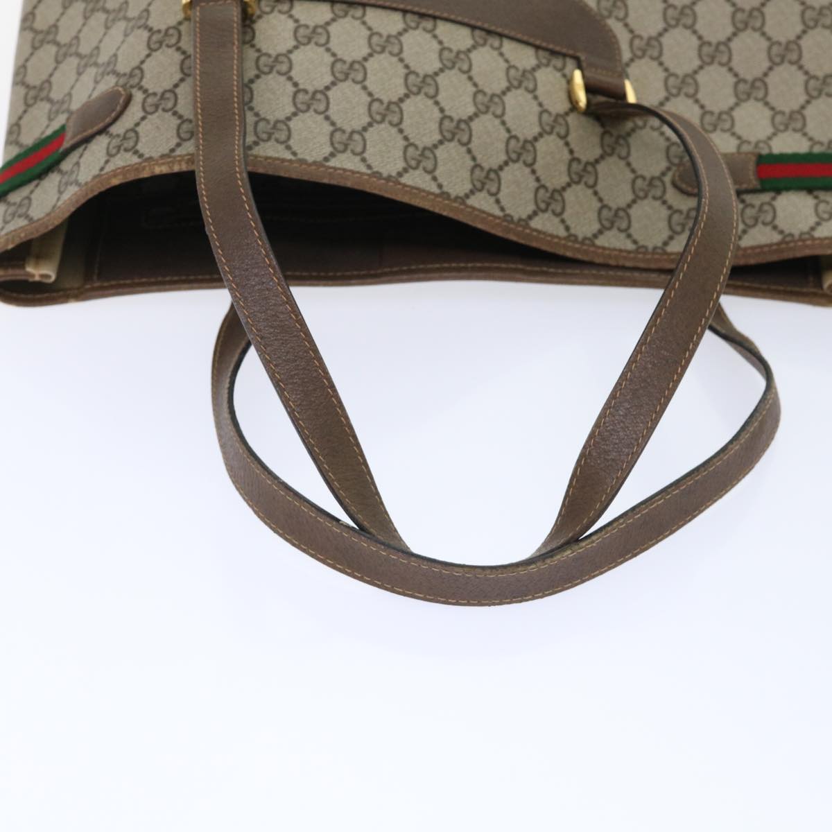 GUCCI GG Canvas Web Sherry Line Tote Bag PVC Leather Beige Red Green ep1333
