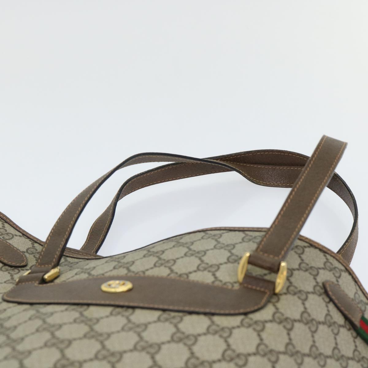 GUCCI GG Canvas Web Sherry Line Tote Bag PVC Leather Beige Red Green ep1333