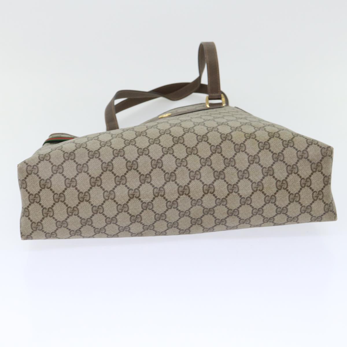 GUCCI GG Canvas Web Sherry Line Tote Bag PVC Leather Beige Red Green ep1333