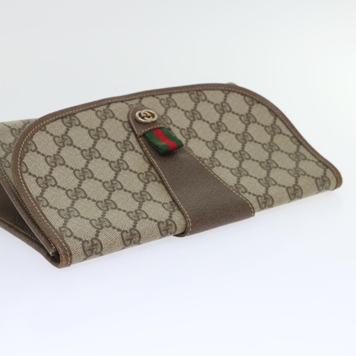 GUCCI GG Canvas Web Sherry Line Clutch Bag PVC Leather Beige Red ep1335