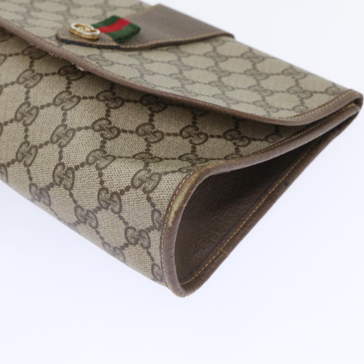 GUCCI GG Canvas Web Sherry Line Clutch Bag PVC Leather Beige Red ep1335