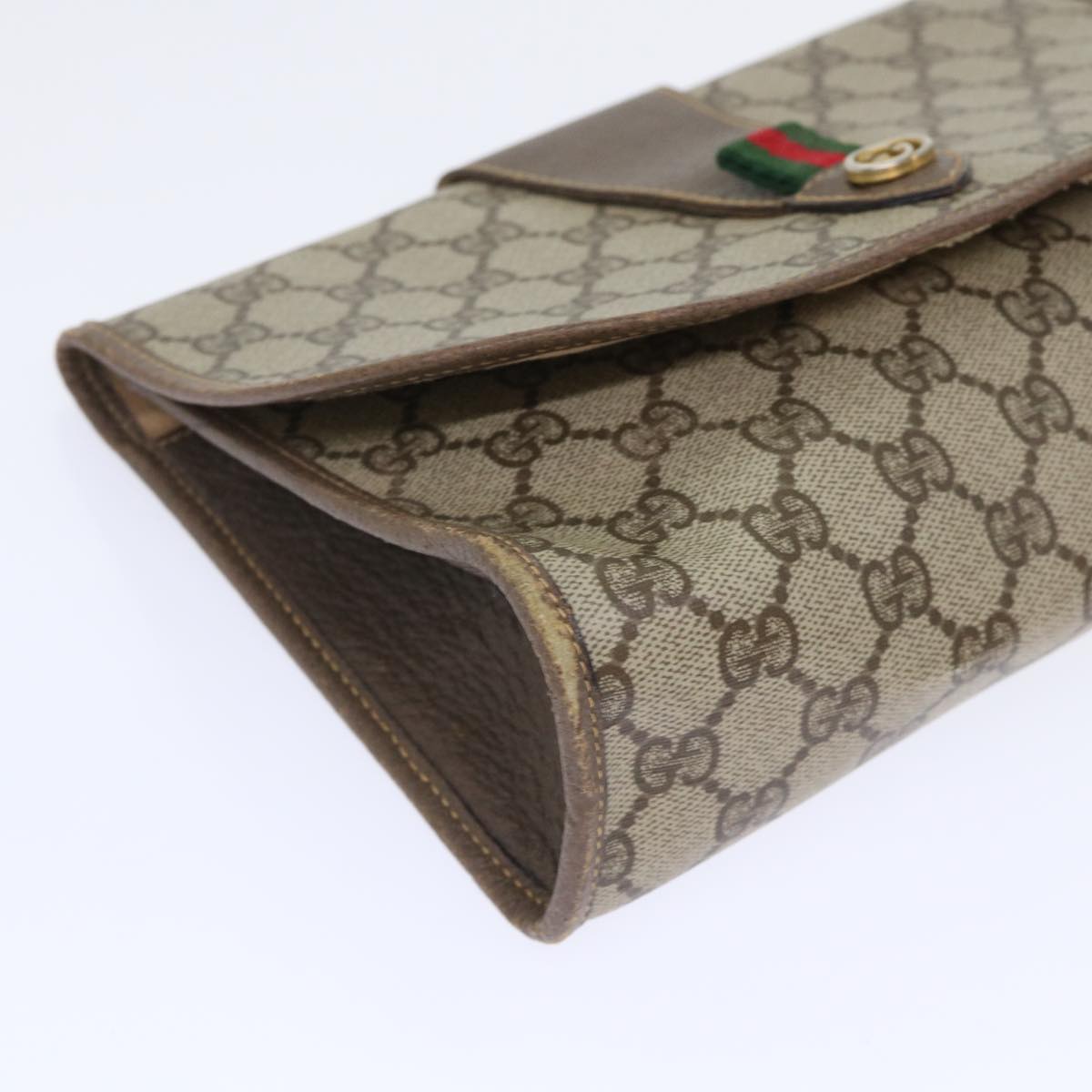 GUCCI GG Canvas Web Sherry Line Clutch Bag PVC Leather Beige Red ep1335