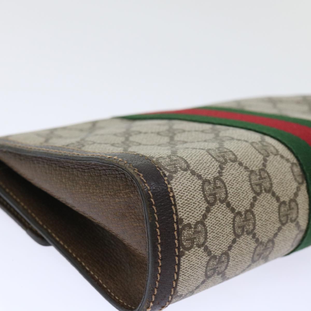 GUCCI GG Canvas Web Sherry Line Clutch Bag PVC Leather Beige Red ep1343