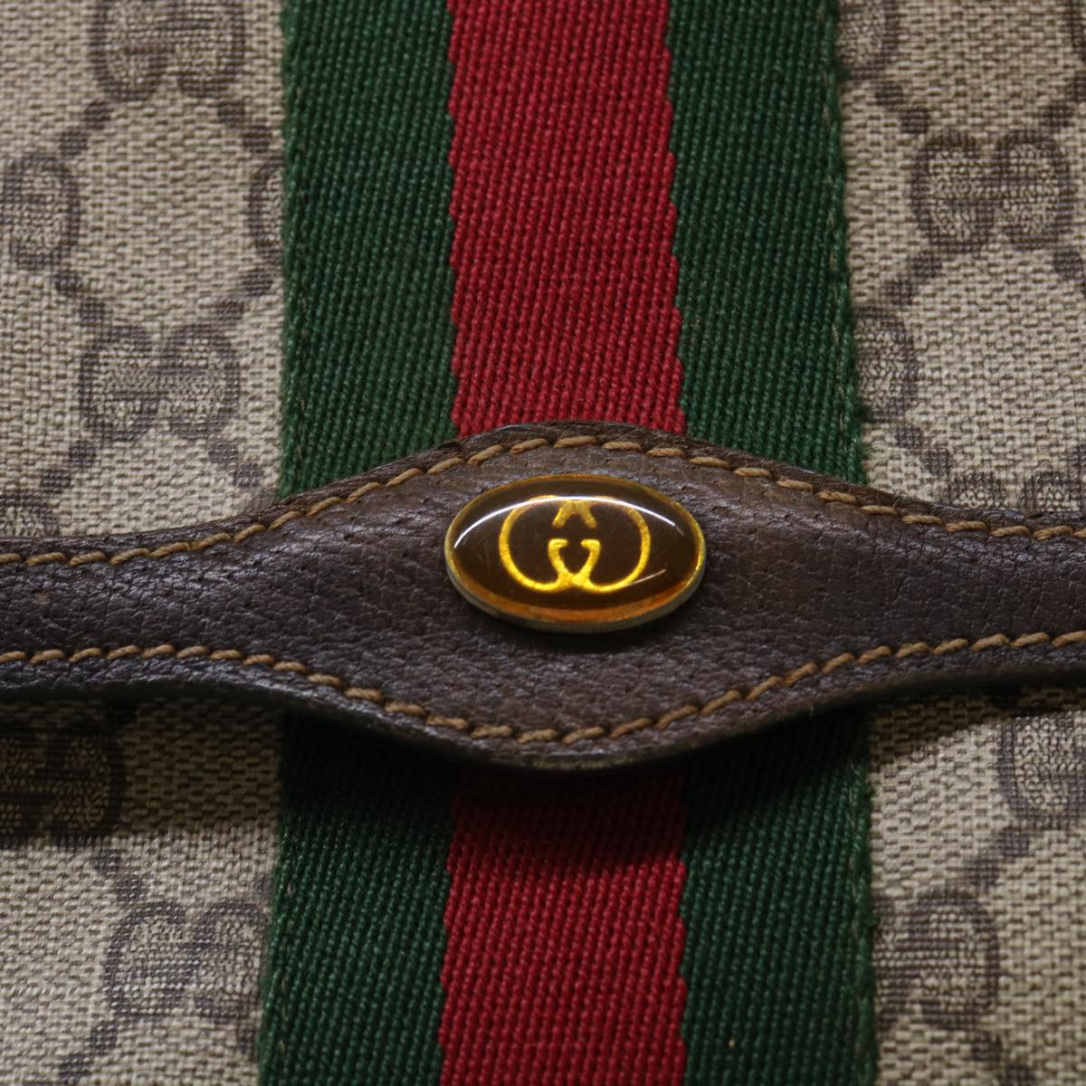 GUCCI GG Canvas Web Sherry Line Clutch Bag PVC Leather Beige Red ep1343