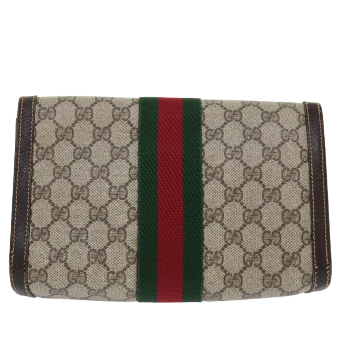 GUCCI GG Canvas Web Sherry Line Clutch Bag PVC Leather Beige Red ep1343