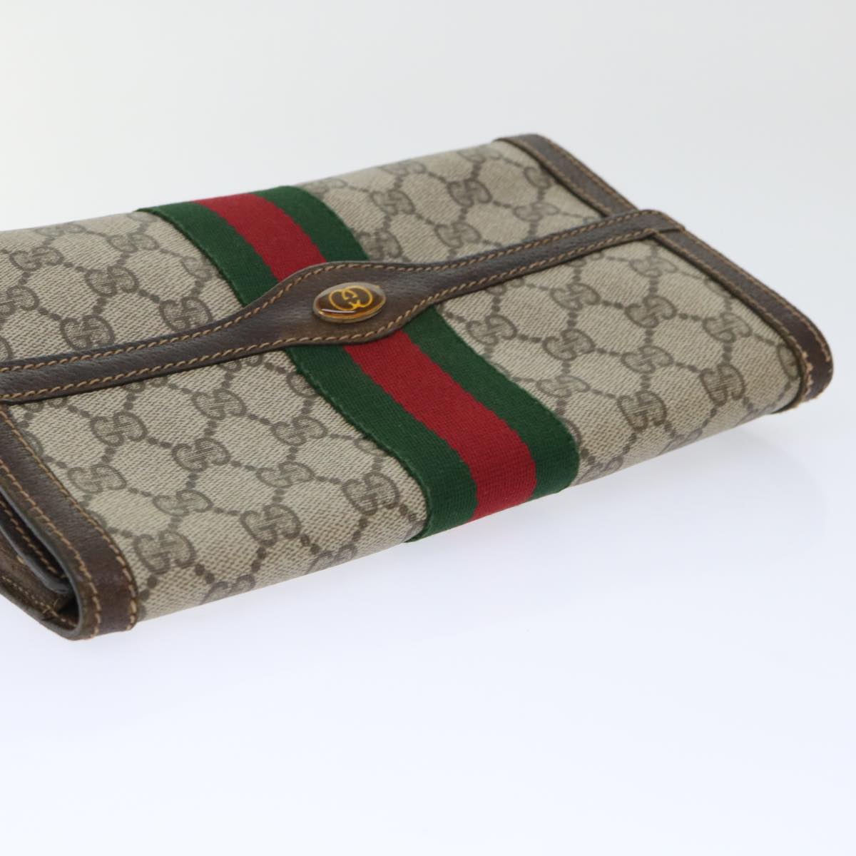 GUCCI GG Canvas Web Sherry Line Clutch Bag PVC Leather Beige Red ep1343