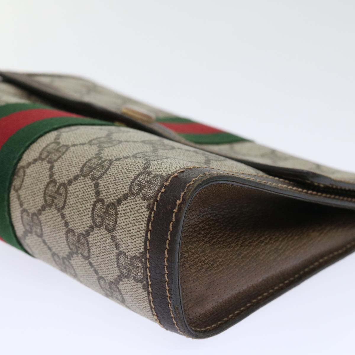GUCCI GG Canvas Web Sherry Line Clutch Bag PVC Leather Beige Red ep1343