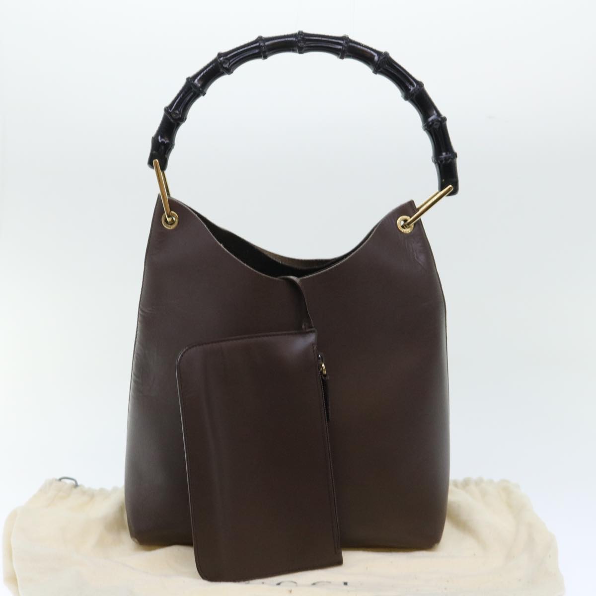 GUCCI Bamboo Shoulder Bag Leather Brown 001-2113-1880 ep1356