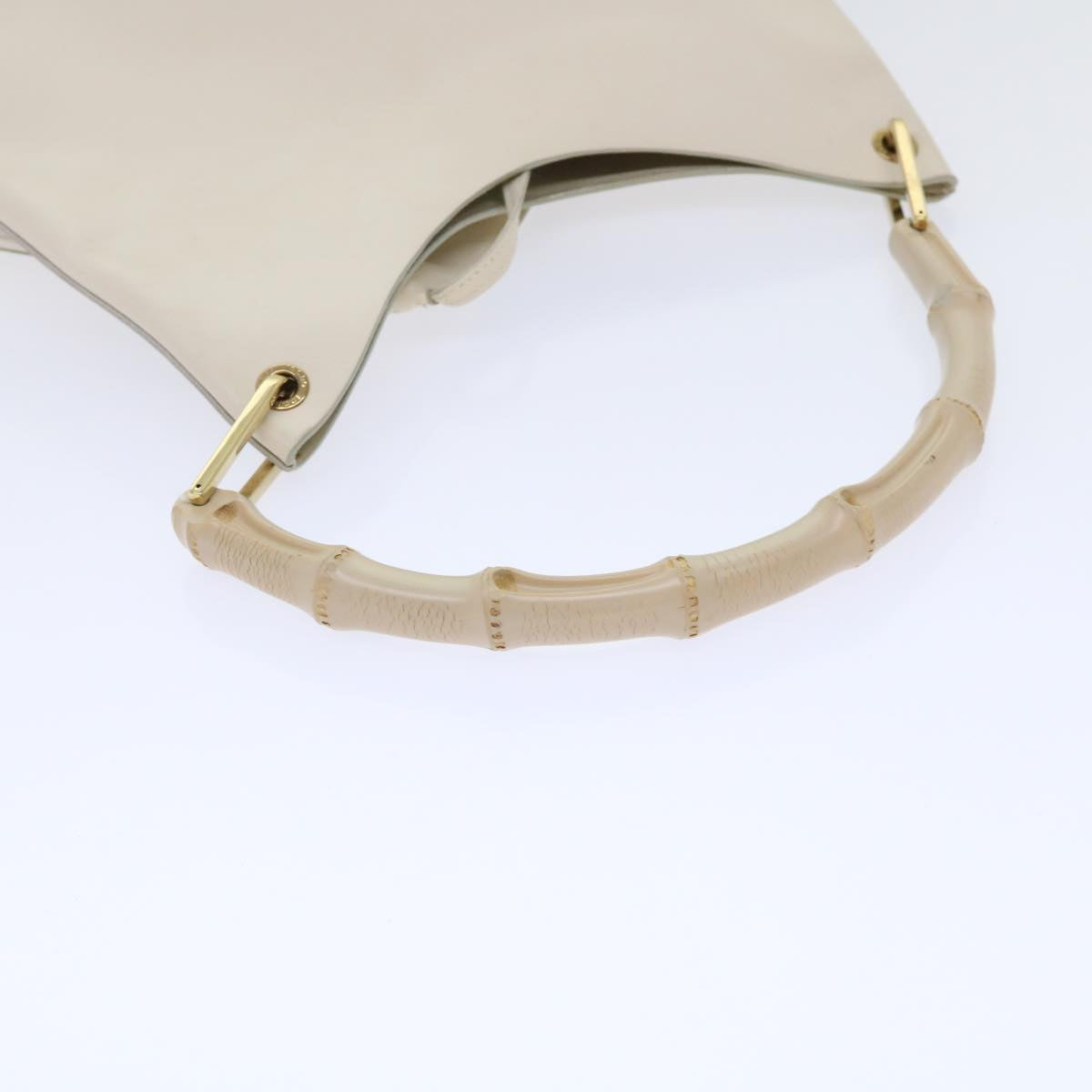 GUCCI Bamboo Shoulder Bag Leather White 001-2113-1880 ep1363