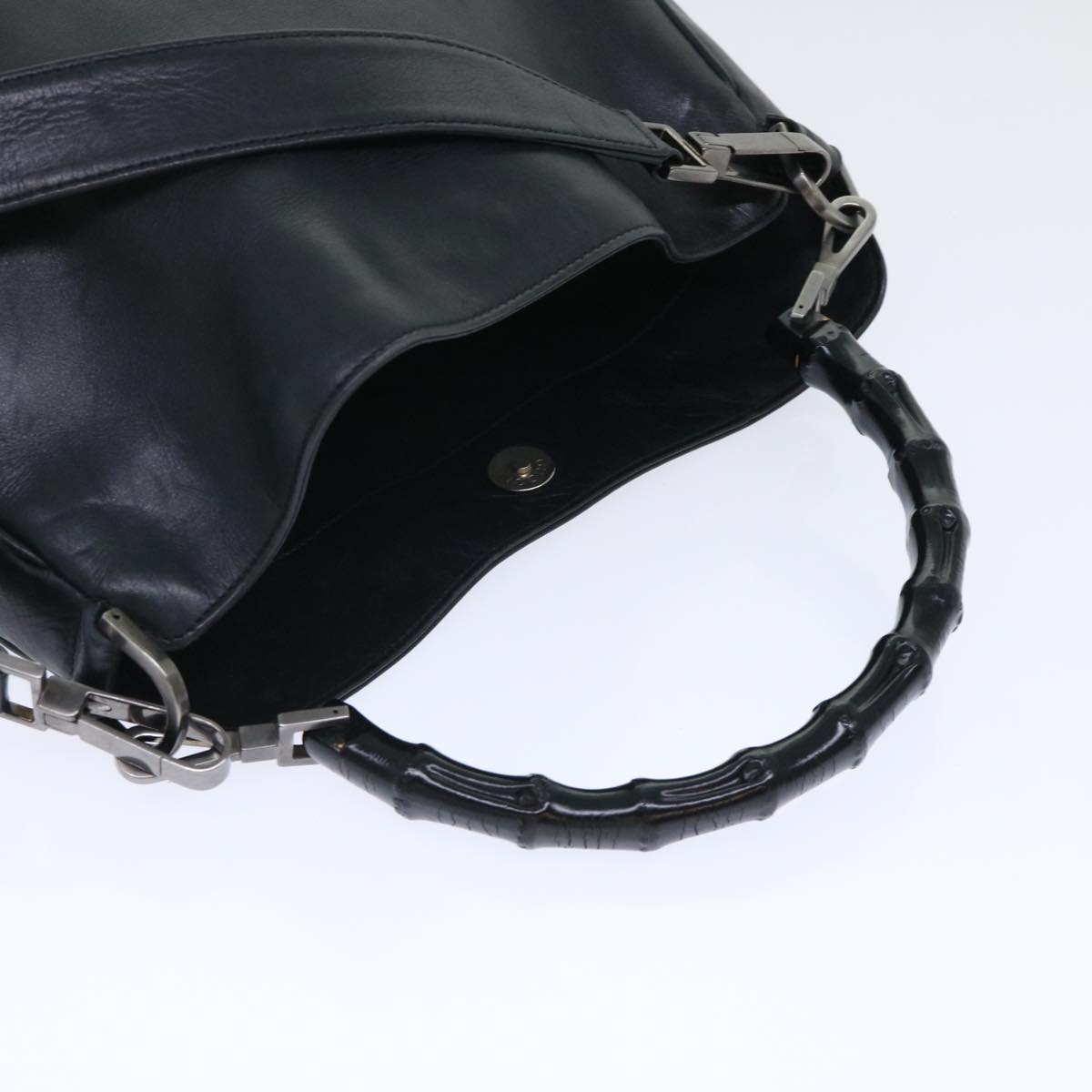 GUCCI Bamboo Hand Bag Leather 2way Black 001•1638•001364 ep1366