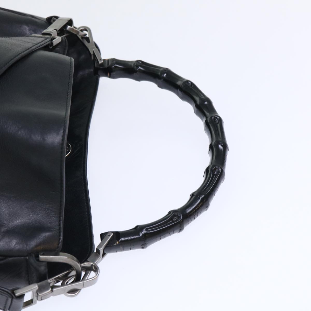 GUCCI Bamboo Hand Bag Leather 2way Black 001•1638•001364 ep1366