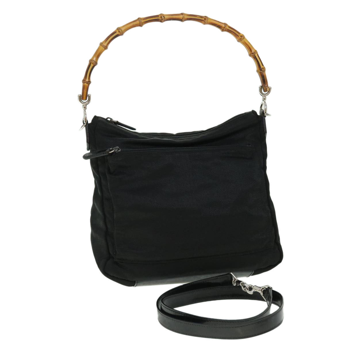 GUCCI Bamboo Shoulder Bag Nylon 2way Black 000•2058•0509•5 ep1372