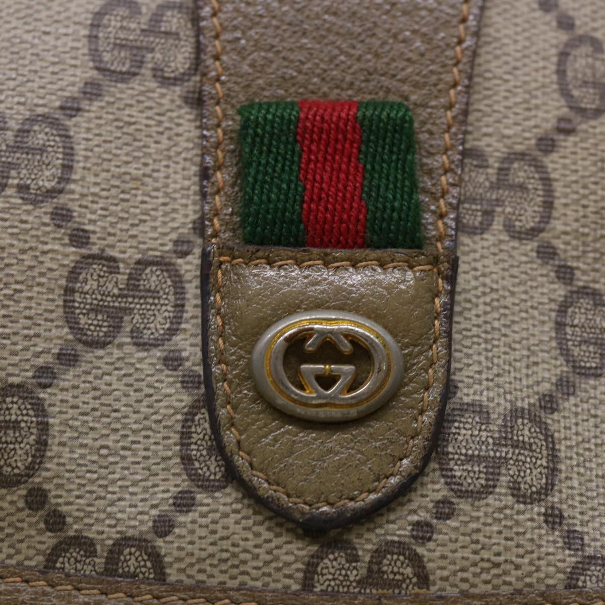 GUCCI GG Canvas Web Sherry Line Clutch Bag PVC Leather Beige Red ep1380