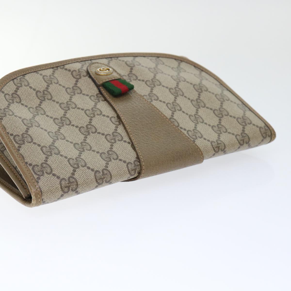 GUCCI GG Canvas Web Sherry Line Clutch Bag PVC Leather Beige Red ep1380
