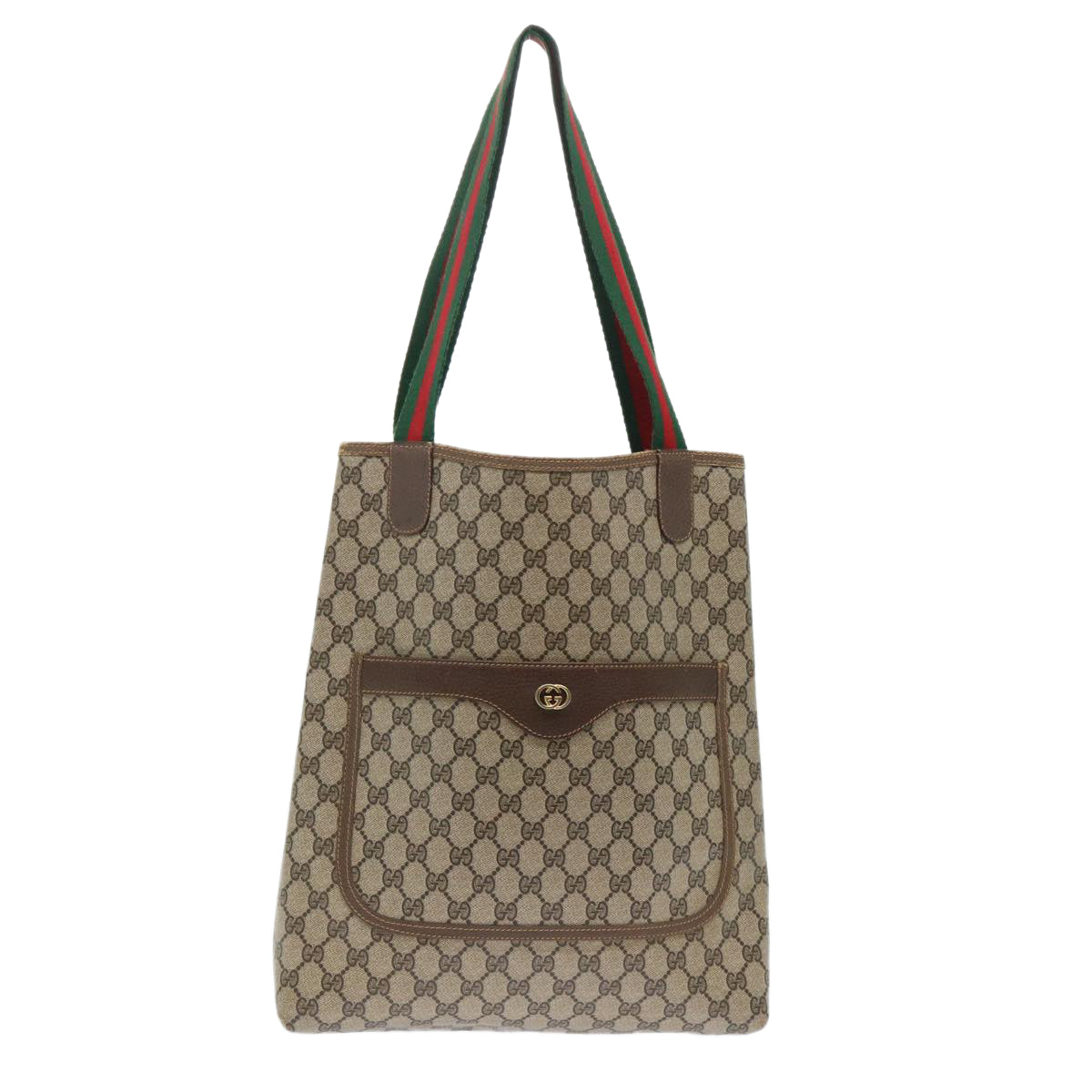 GUCCI GG Canvas Web Sherry Line Tote Bag PVC Leather Beige Red Green ep1387