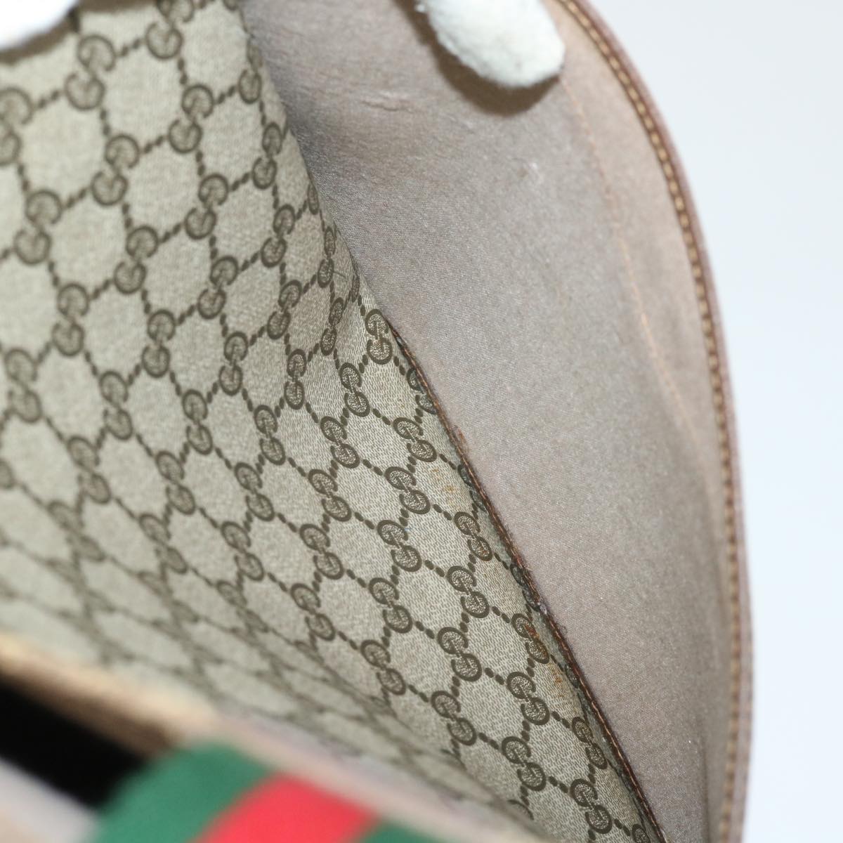 GUCCI GG Canvas Web Sherry Line Tote Bag PVC Leather Beige Red Green ep1387