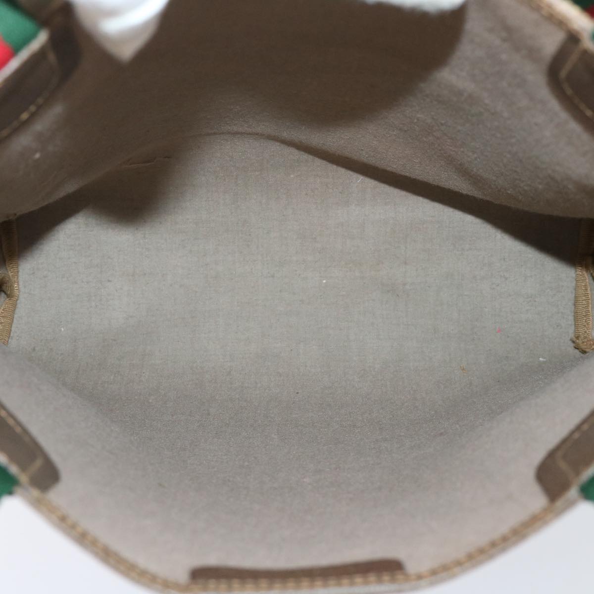 GUCCI GG Canvas Web Sherry Line Tote Bag PVC Leather Beige Red Green ep1387