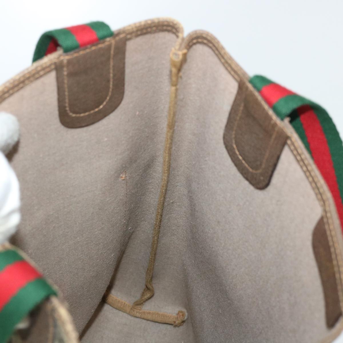GUCCI GG Canvas Web Sherry Line Tote Bag PVC Leather Beige Red Green ep1387