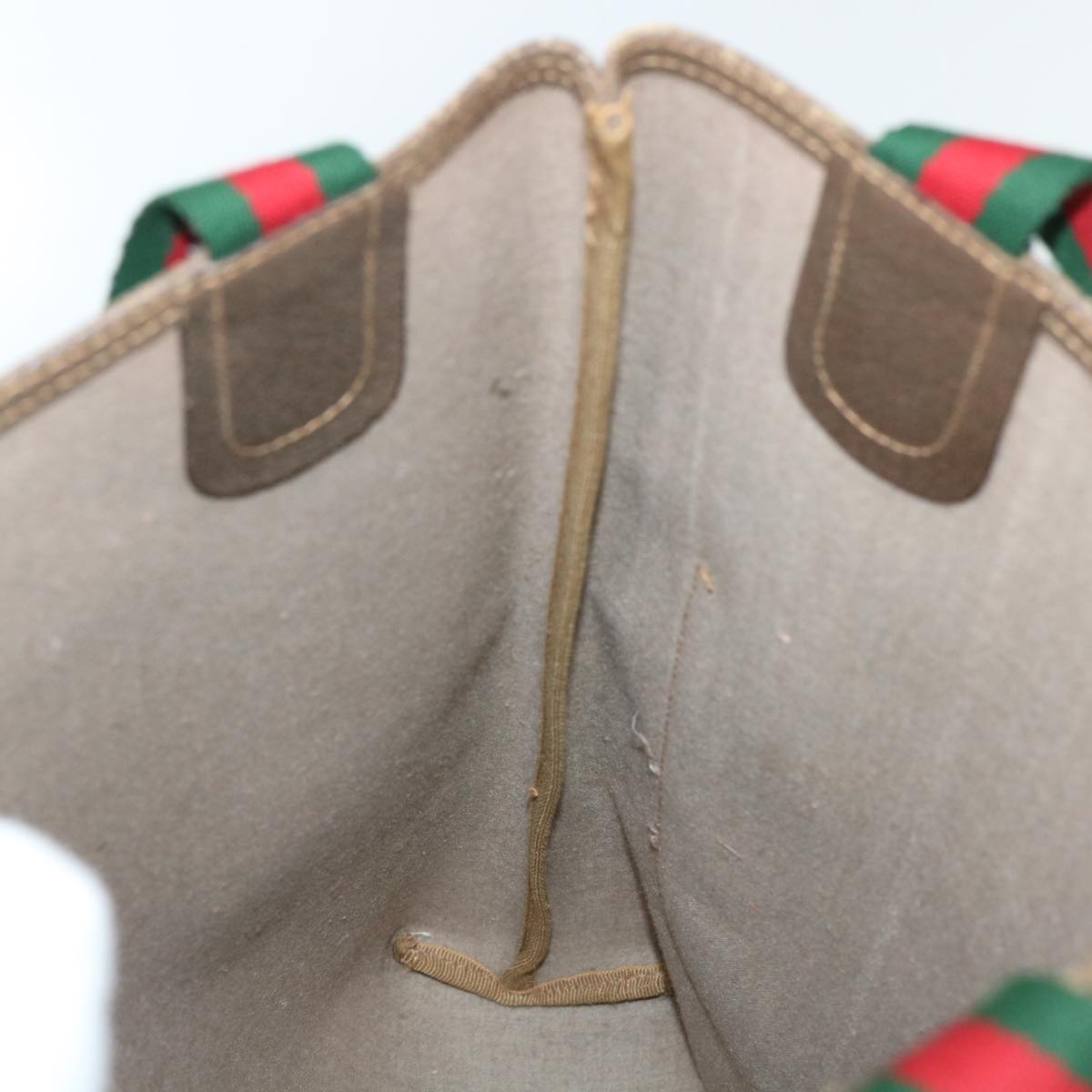 GUCCI GG Canvas Web Sherry Line Tote Bag PVC Leather Beige Red Green ep1387