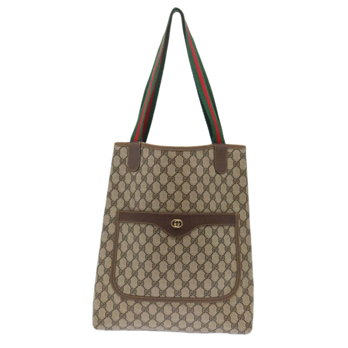 GUCCI GG Canvas Web Sherry Line Tote Bag PVC Leather Beige Red Green ep1387
