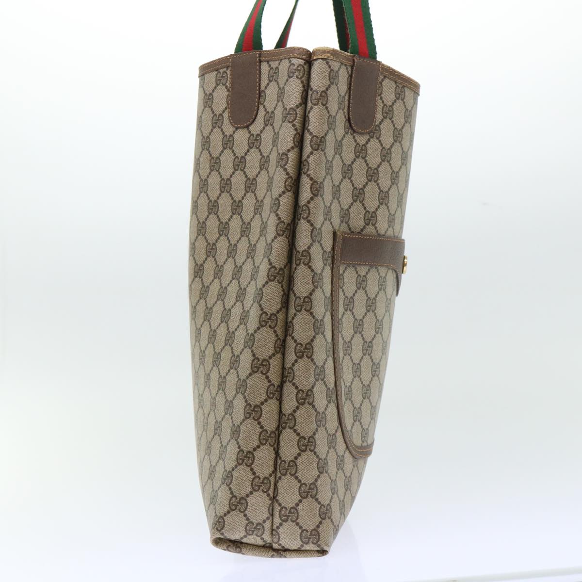 GUCCI GG Canvas Web Sherry Line Tote Bag PVC Leather Beige Red Green ep1387