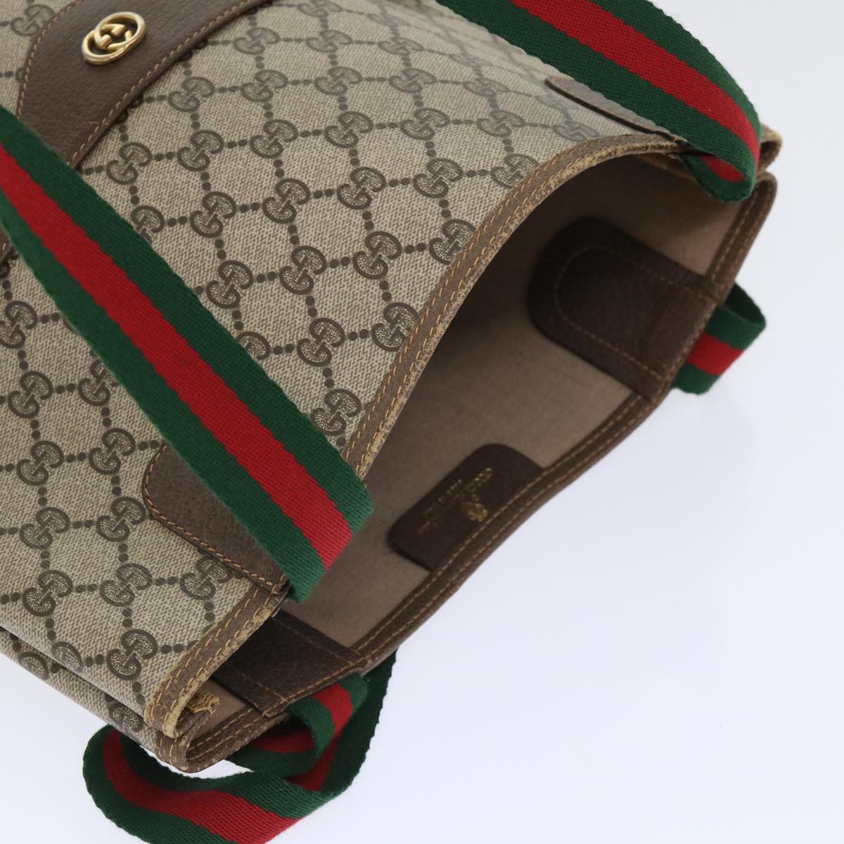 GUCCI GG Canvas Web Sherry Line Tote Bag PVC Leather Beige Red Green ep1387