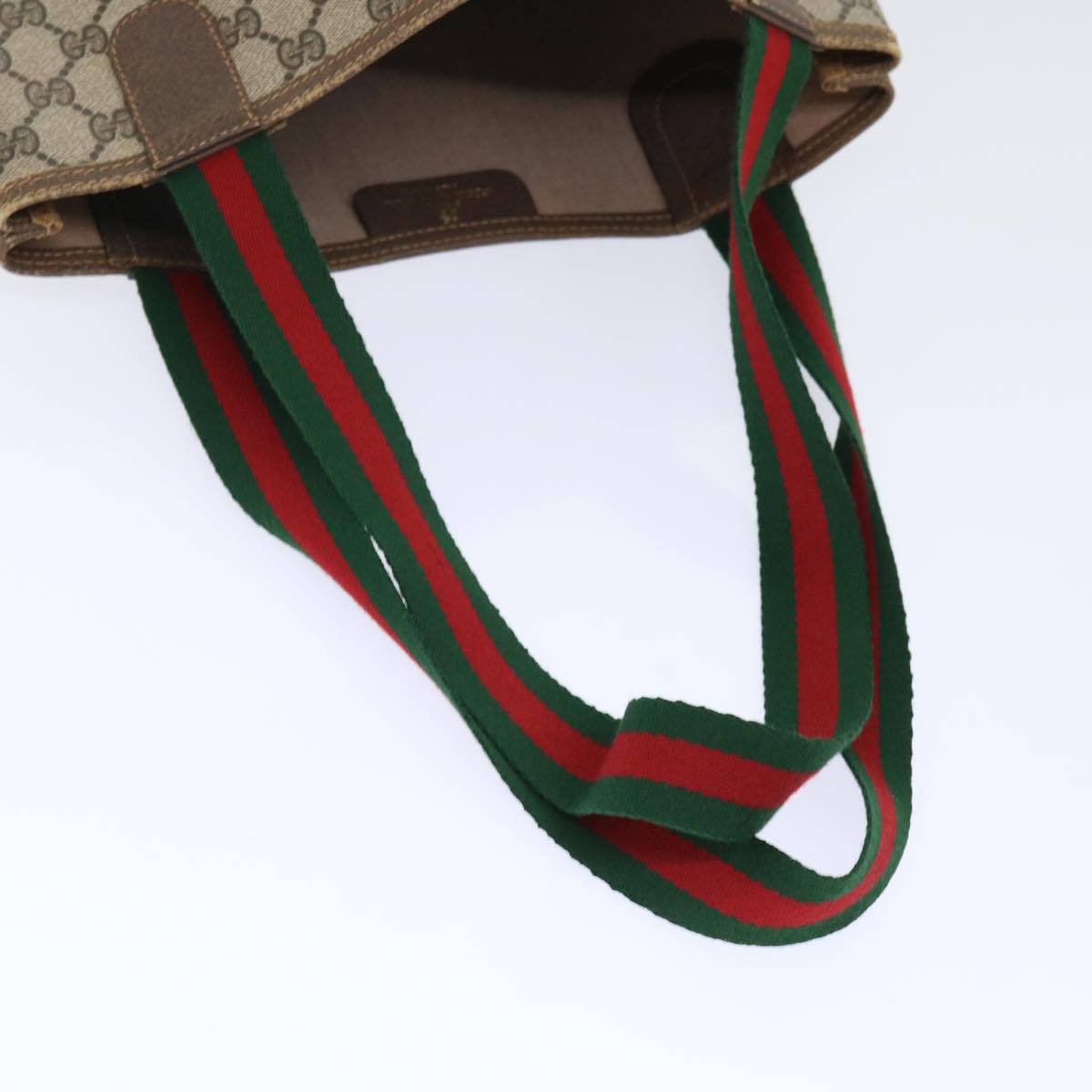 GUCCI GG Canvas Web Sherry Line Tote Bag PVC Leather Beige Red Green ep1387