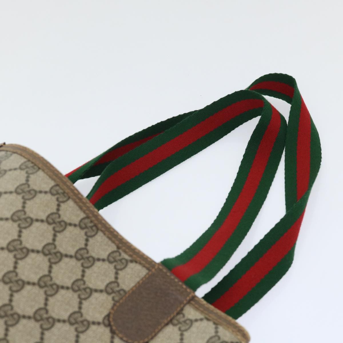 GUCCI GG Canvas Web Sherry Line Tote Bag PVC Leather Beige Red Green ep1387