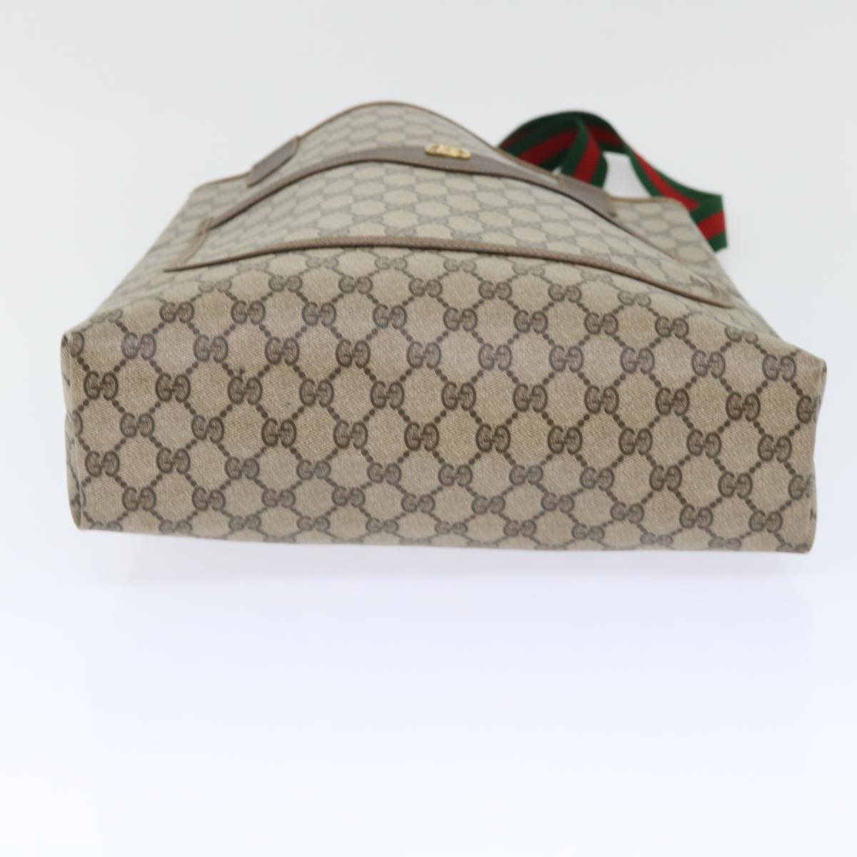 GUCCI GG Canvas Web Sherry Line Tote Bag PVC Leather Beige Red Green ep1387