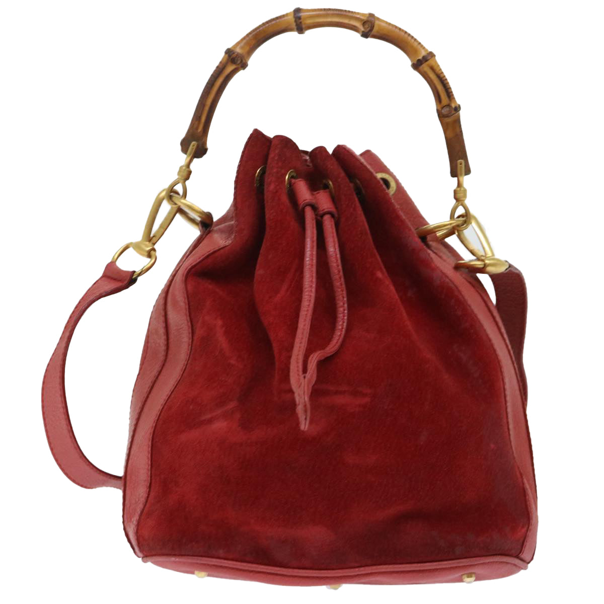 GUCCI Bamboo Shoulder Bag Suede Red 001•2040•1657 ep1393