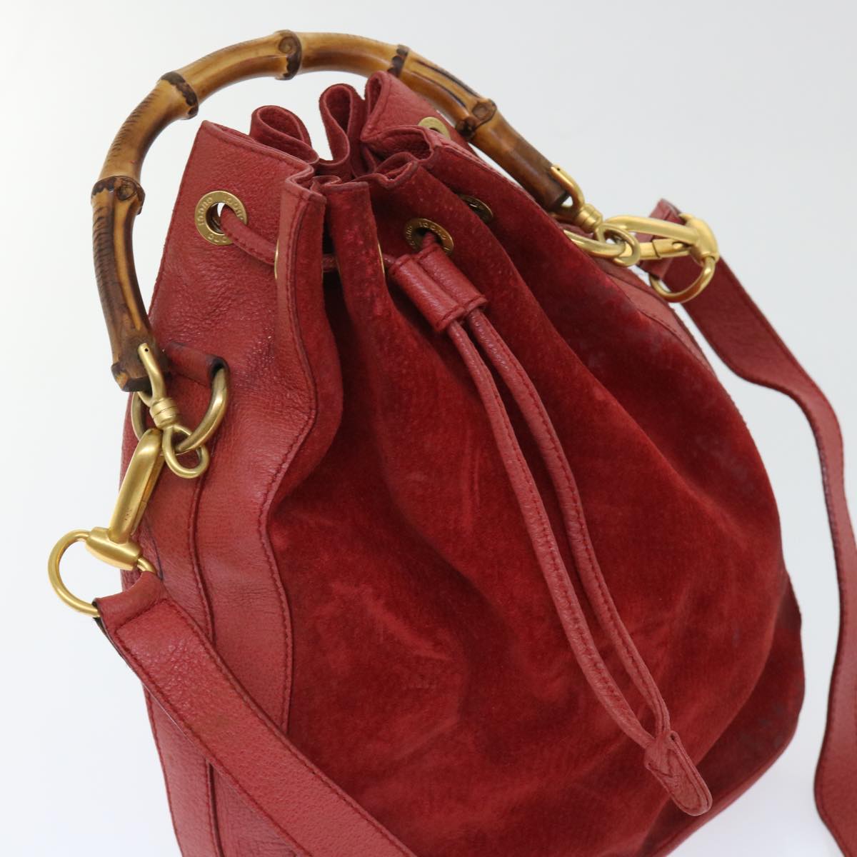 GUCCI Bamboo Shoulder Bag Suede Red 001•2040•1657 ep1393