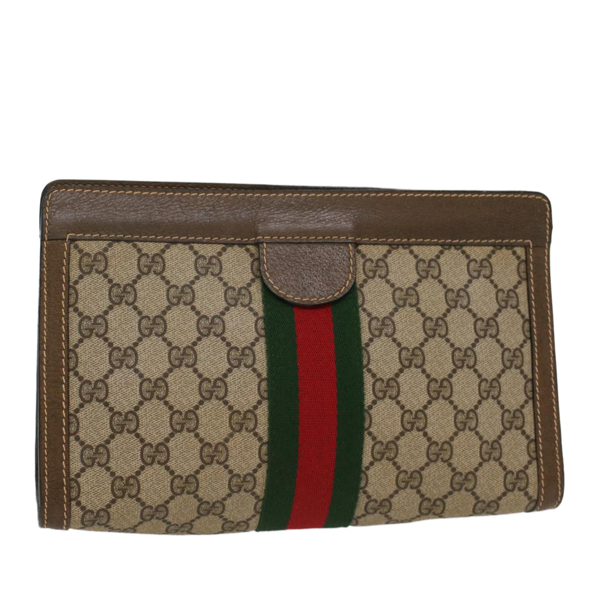 GUCCI GG Canvas Web Sherry Line Clutch Bag PVC Leather Beige Red ep1395