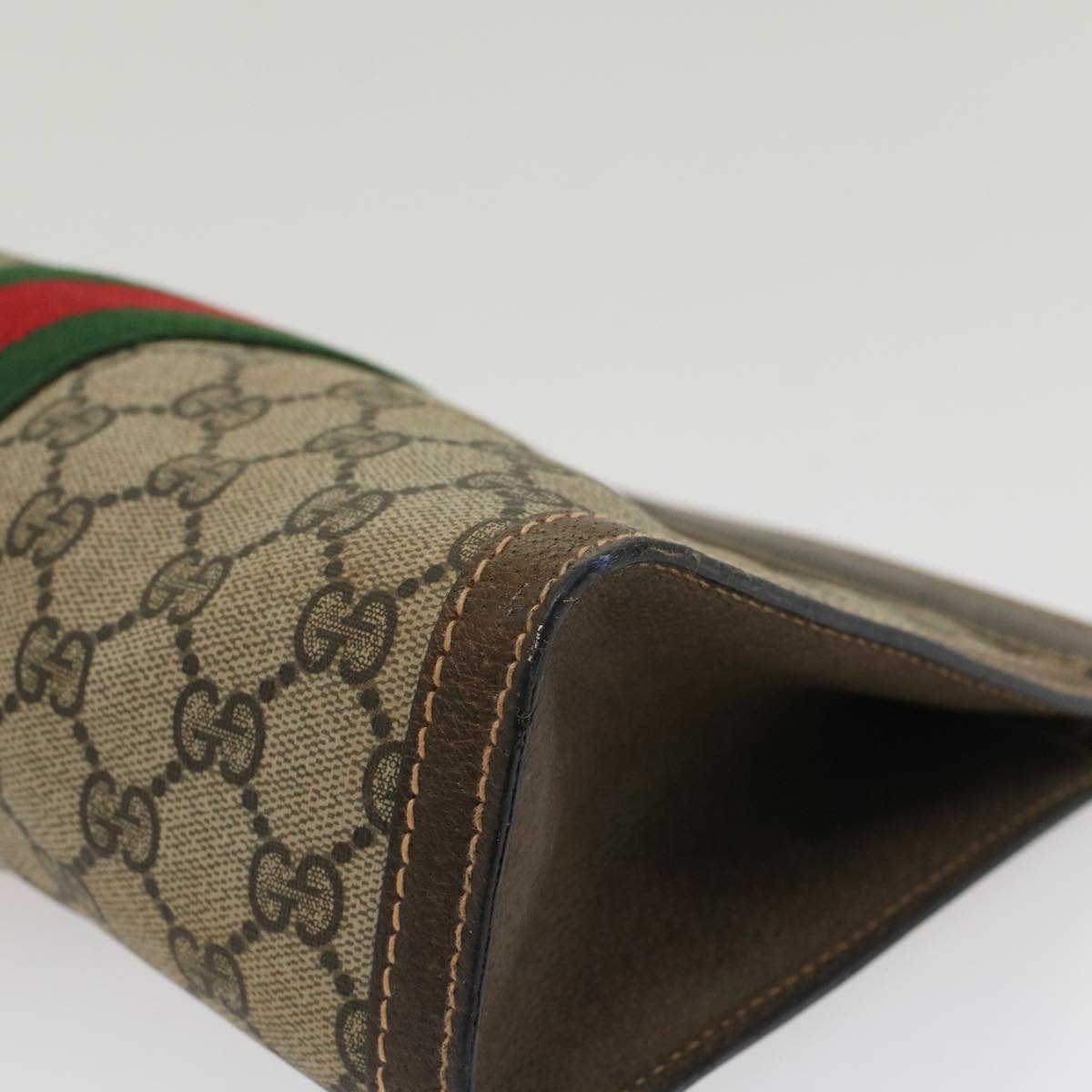 GUCCI GG Canvas Web Sherry Line Clutch Bag PVC Leather Beige Red ep1395