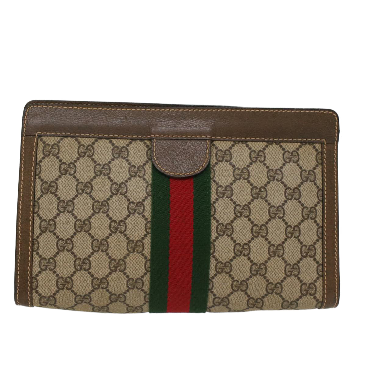GUCCI GG Canvas Web Sherry Line Clutch Bag PVC Leather Beige Red ep1395