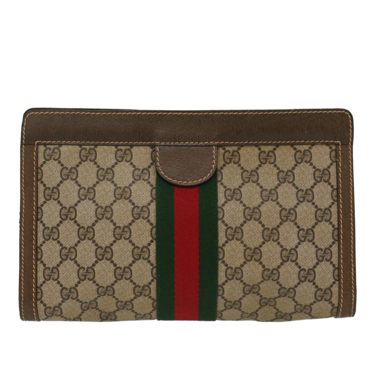 GUCCI GG Canvas Web Sherry Line Clutch Bag PVC Leather Beige Red ep1395