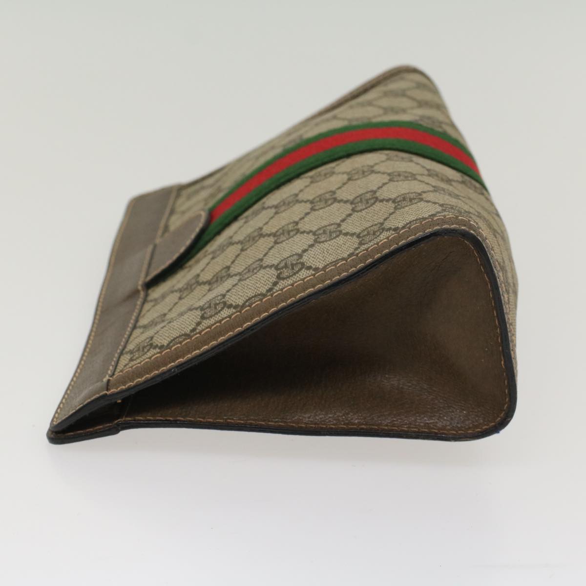 GUCCI GG Canvas Web Sherry Line Clutch Bag PVC Leather Beige Red ep1395