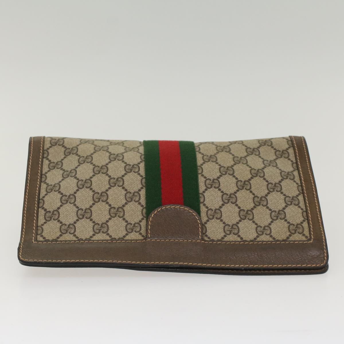 GUCCI GG Canvas Web Sherry Line Clutch Bag PVC Leather Beige Red ep1395