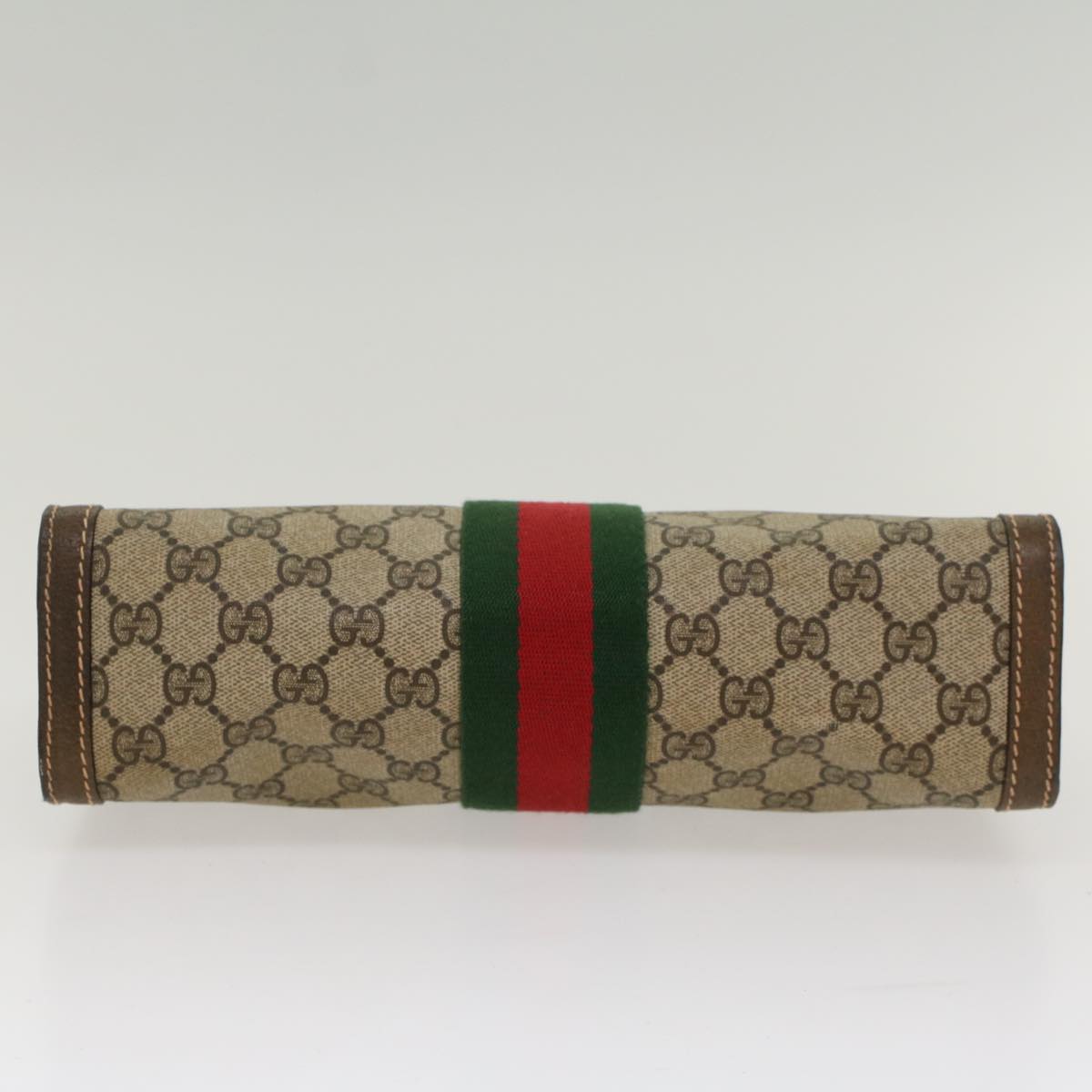 GUCCI GG Canvas Web Sherry Line Clutch Bag PVC Leather Beige Red ep1395