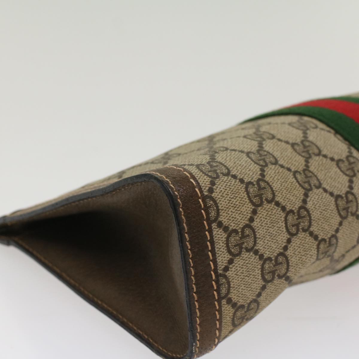 GUCCI GG Canvas Web Sherry Line Clutch Bag PVC Leather Beige Red ep1395