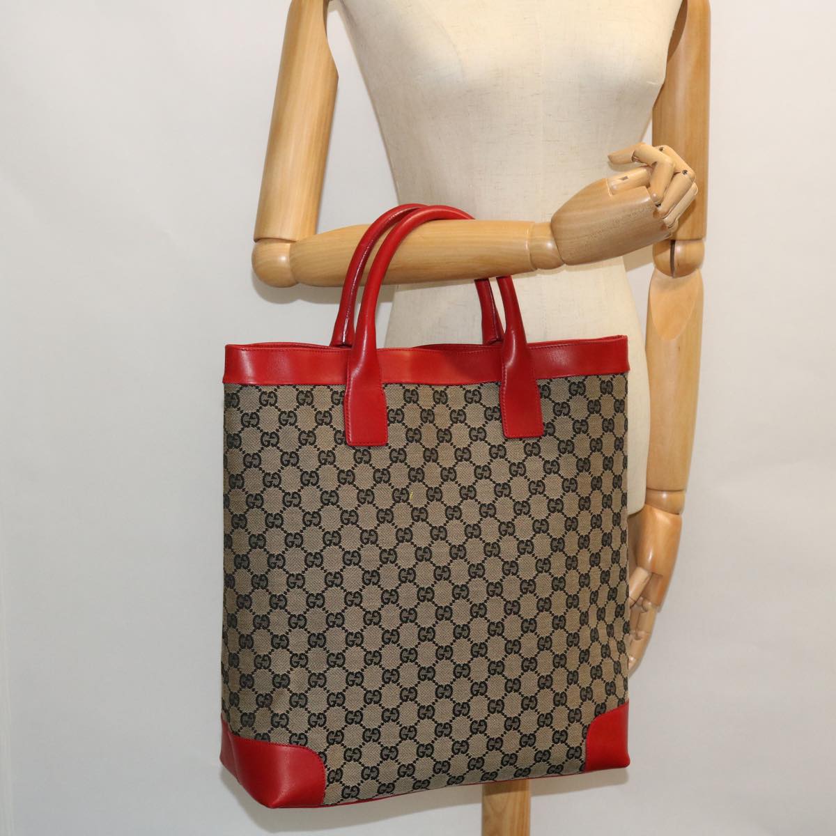 GUCCI GG Canvas Tote Bag Beige Black Red ep1412