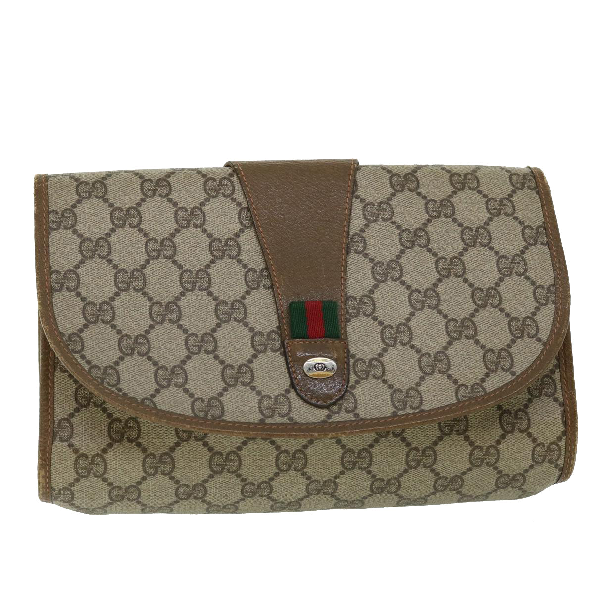 GUCCI GG Canvas Web Sherry Line Clutch Bag PVC Leather Beige Red ep1418