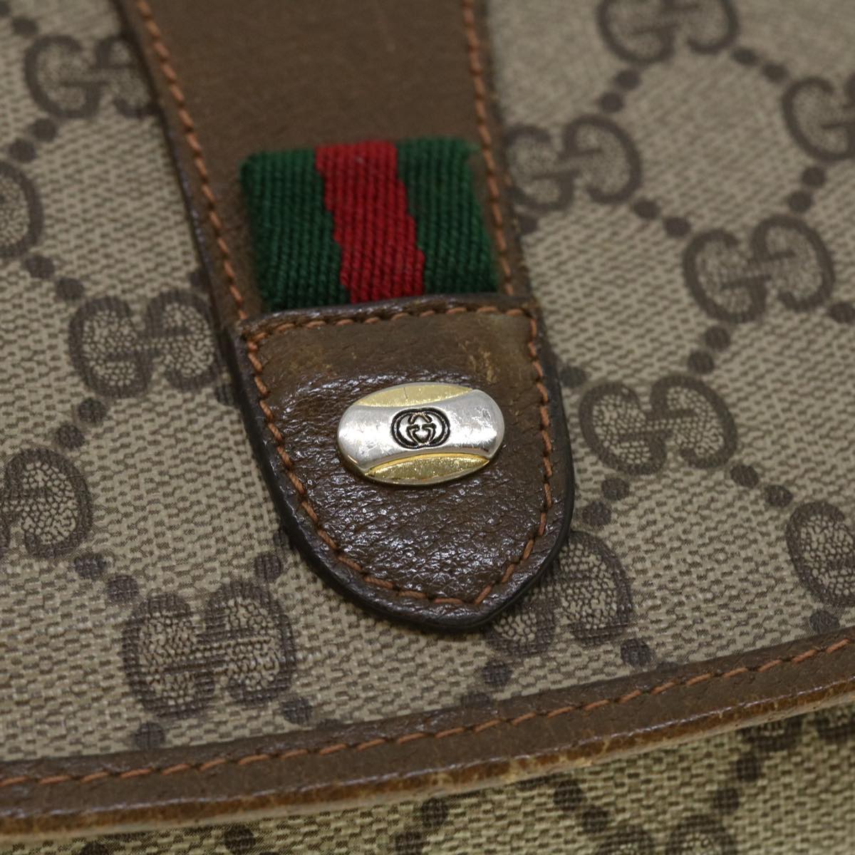 GUCCI GG Canvas Web Sherry Line Clutch Bag PVC Leather Beige Red ep1418