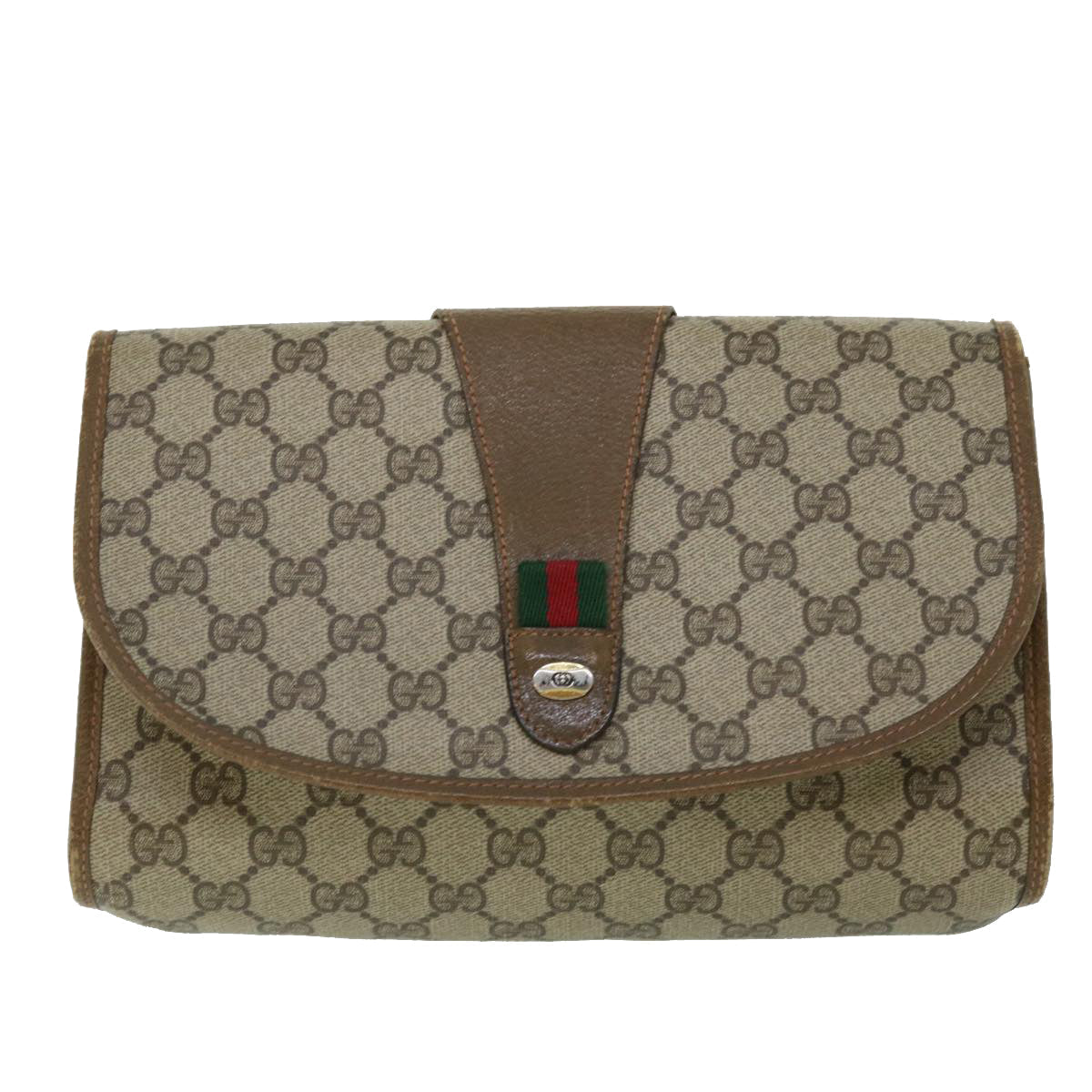 GUCCI GG Canvas Web Sherry Line Clutch Bag PVC Leather Beige Red ep1418