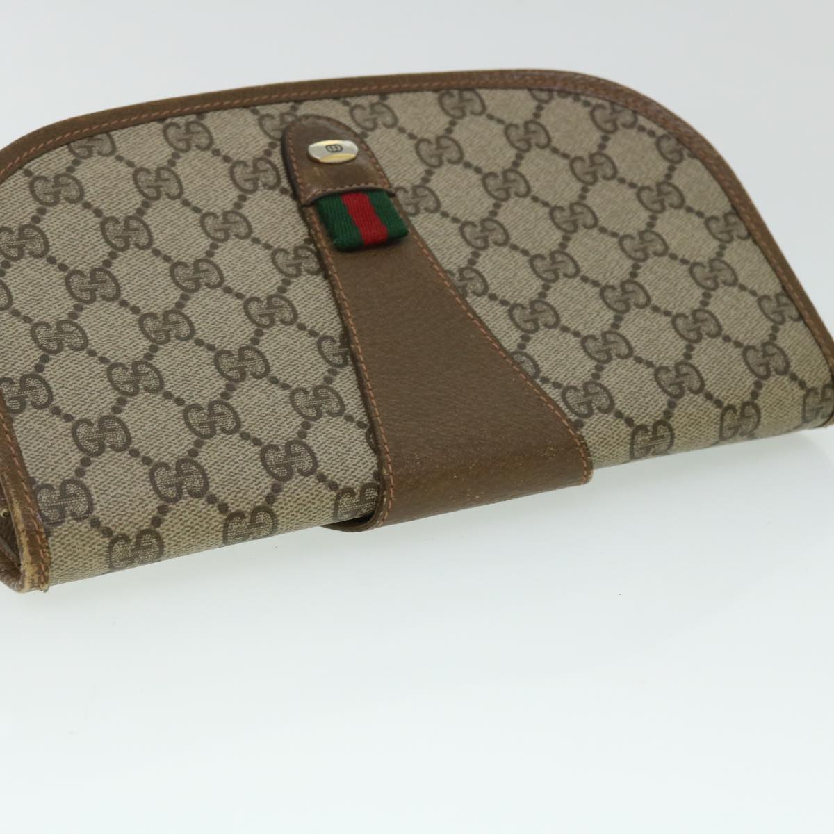 GUCCI GG Canvas Web Sherry Line Clutch Bag PVC Leather Beige Red ep1418