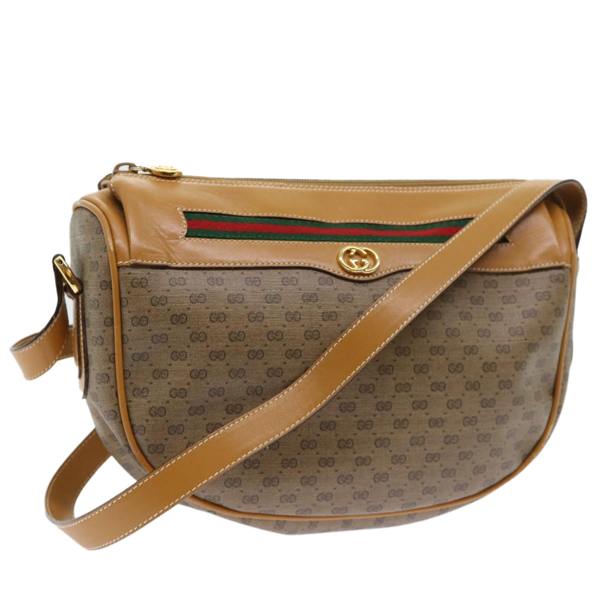 GUCCI Micro GG Canvas Web Sherry Line Shoulder Bag PVC Leather Beige ep1423