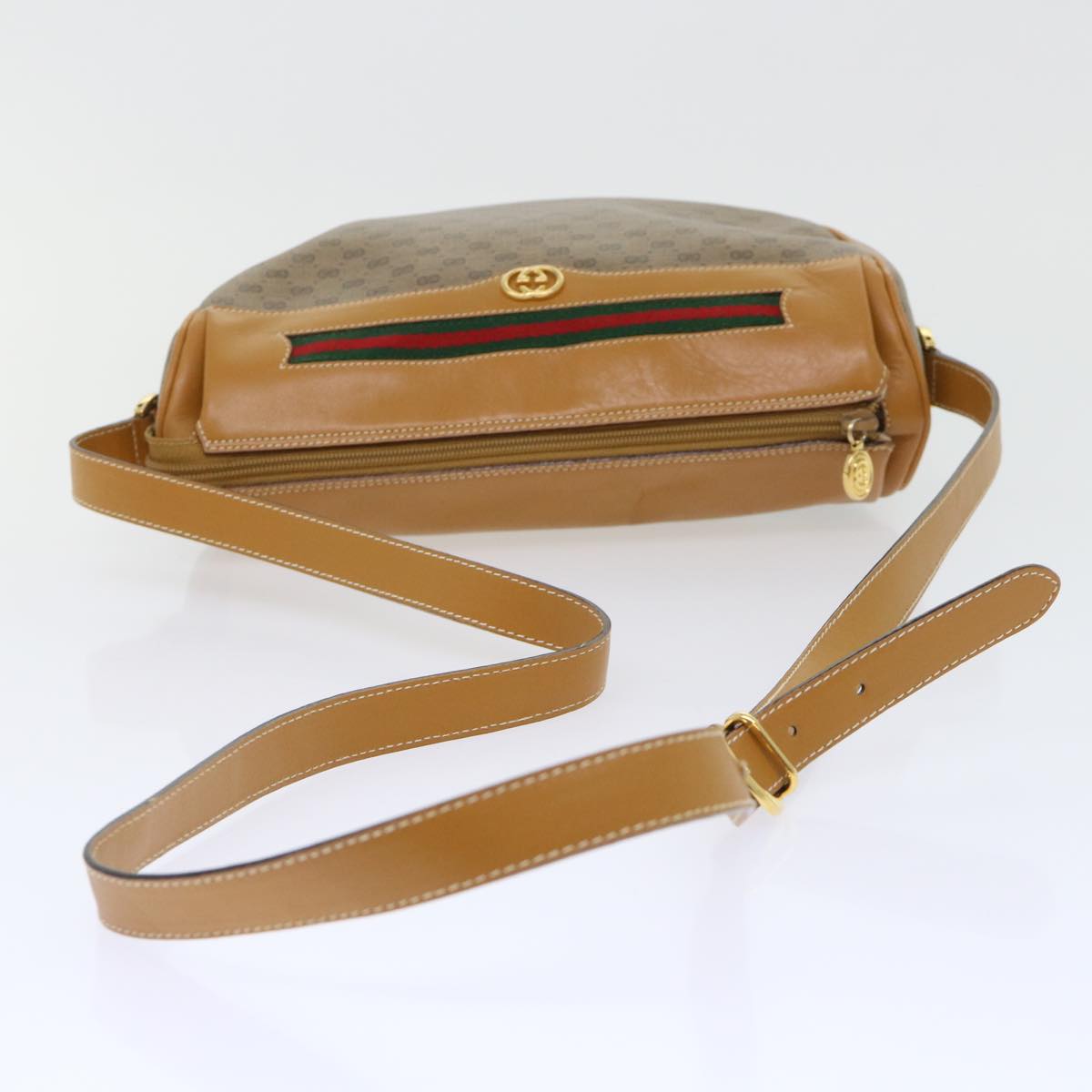 GUCCI Micro GG Canvas Web Sherry Line Shoulder Bag PVC Leather Beige ep1423